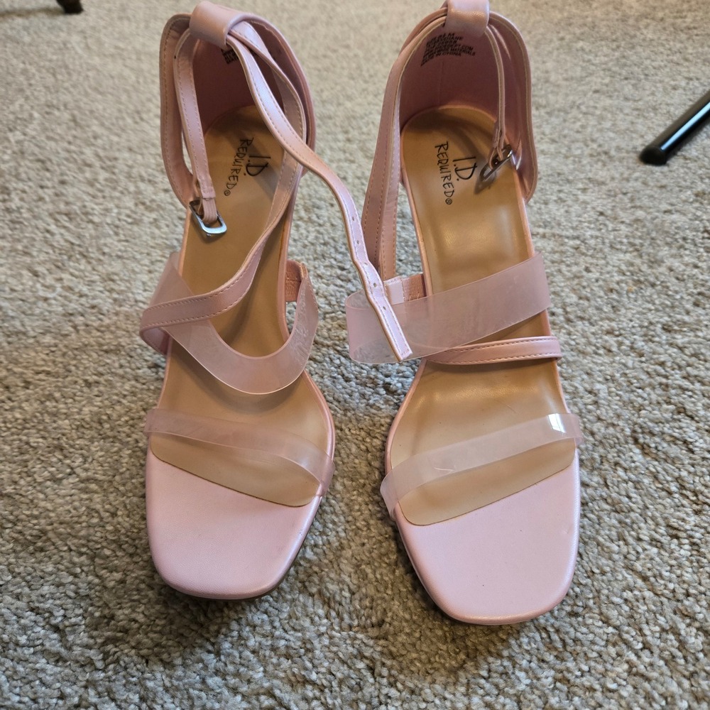 I.D. Required Pink Clear Strap Stiletto Sandals Ankle Strap Square Toe Heels 8.5 - Picture 2 of 7